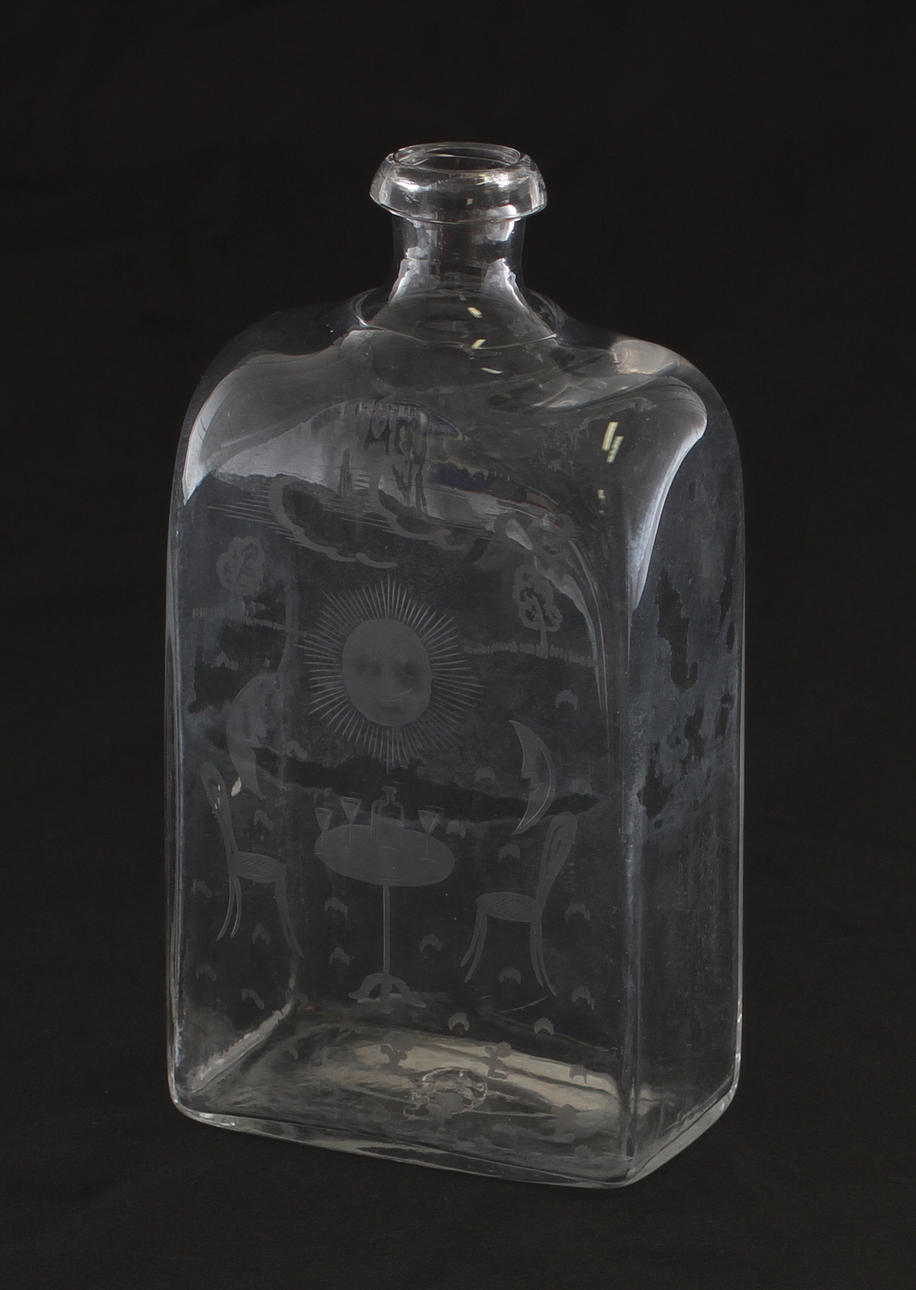 FLASKA/BRÄNNVINSPLUNTA, glas, sign Edward Hald, Orrefors, 1920/30-tal.