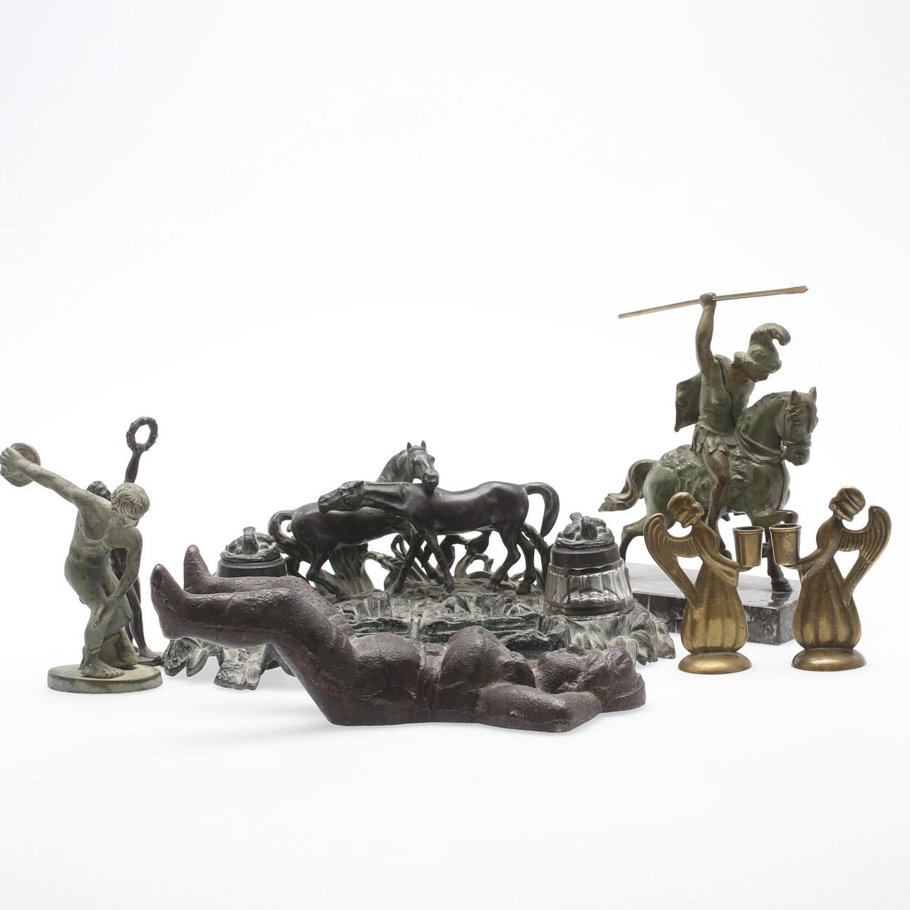 PARTI DIVERSE, 7 delar, brons, järn, marmor samt mässing, 18/1900-tal.