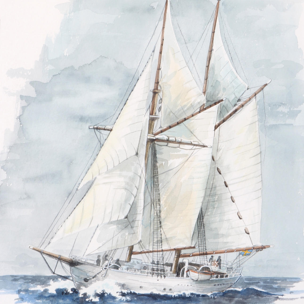 TITTI GNOSPELIUS. 5 st. Akvareller samt tryck, signerade.