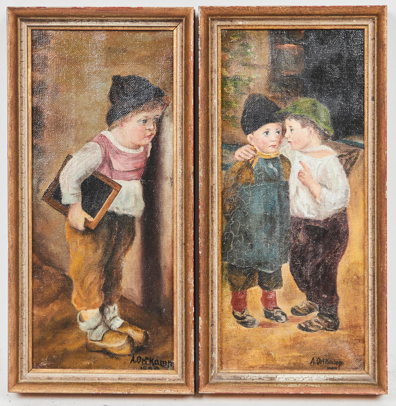 A. ORTKAMP. Dos cuadros, niños jugando (2).