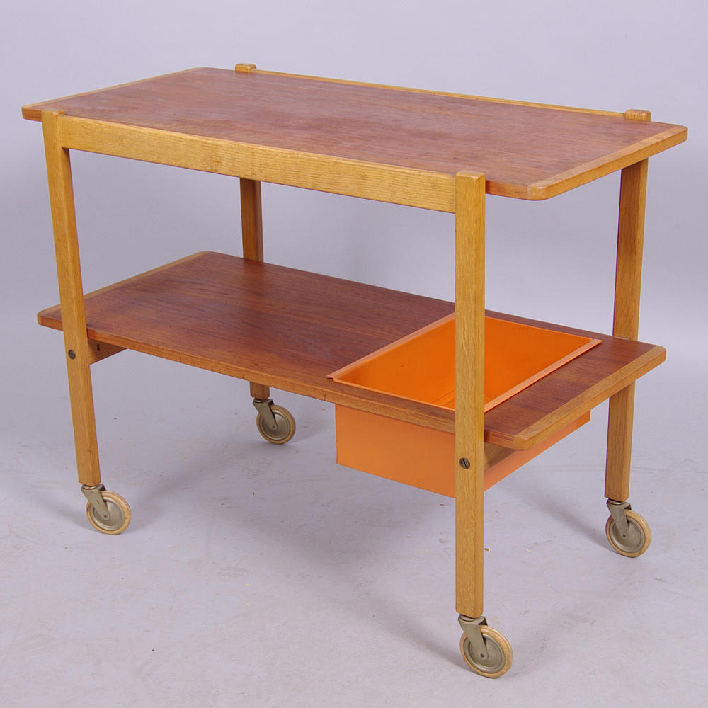 SERVERINGSVAGN, teak/ek/plåt, 1900-talets mitt.