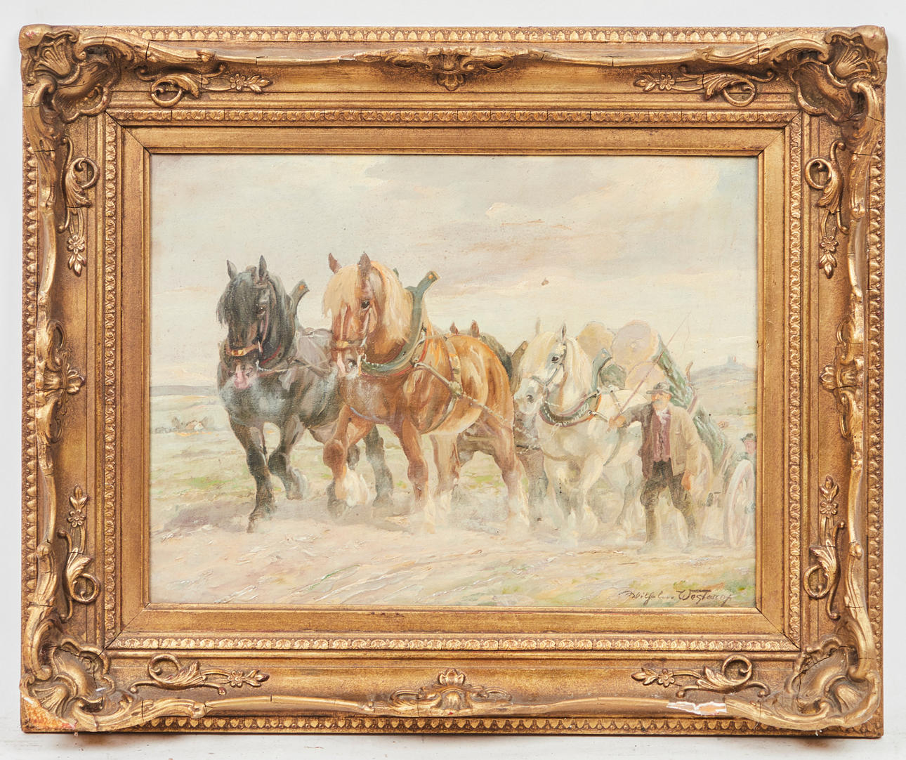 WILHELM WESTEROP. Gemälde, Kaltblüter auf Feld.