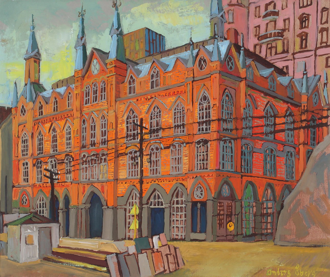 ANDERS ÅBERG. Stadsbild, tempera på duk, signerad.