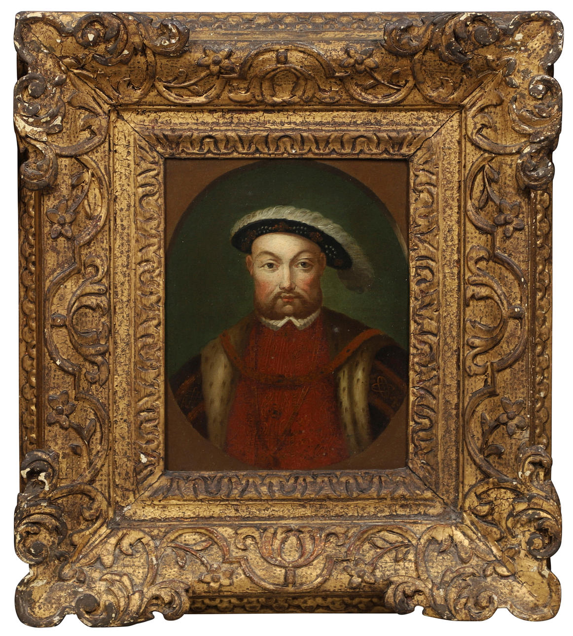 CIRCLE OF GEORGE PERFECT HARDING (C.1780-1853). A SUITE OF SIX HISTORICIZING PORTRAITS OF TUDOR AND STUART SITTERS: KING HENRY VIII; MARY, QUEEN OF SCOTS; SIR FRANCIS DRAKE; SIR WALTER RALEIGH; HENRY STUART, PRINCE OF WALES; GEORGE VILLIERS, 1st DUKE OF BUCKINGHAM.