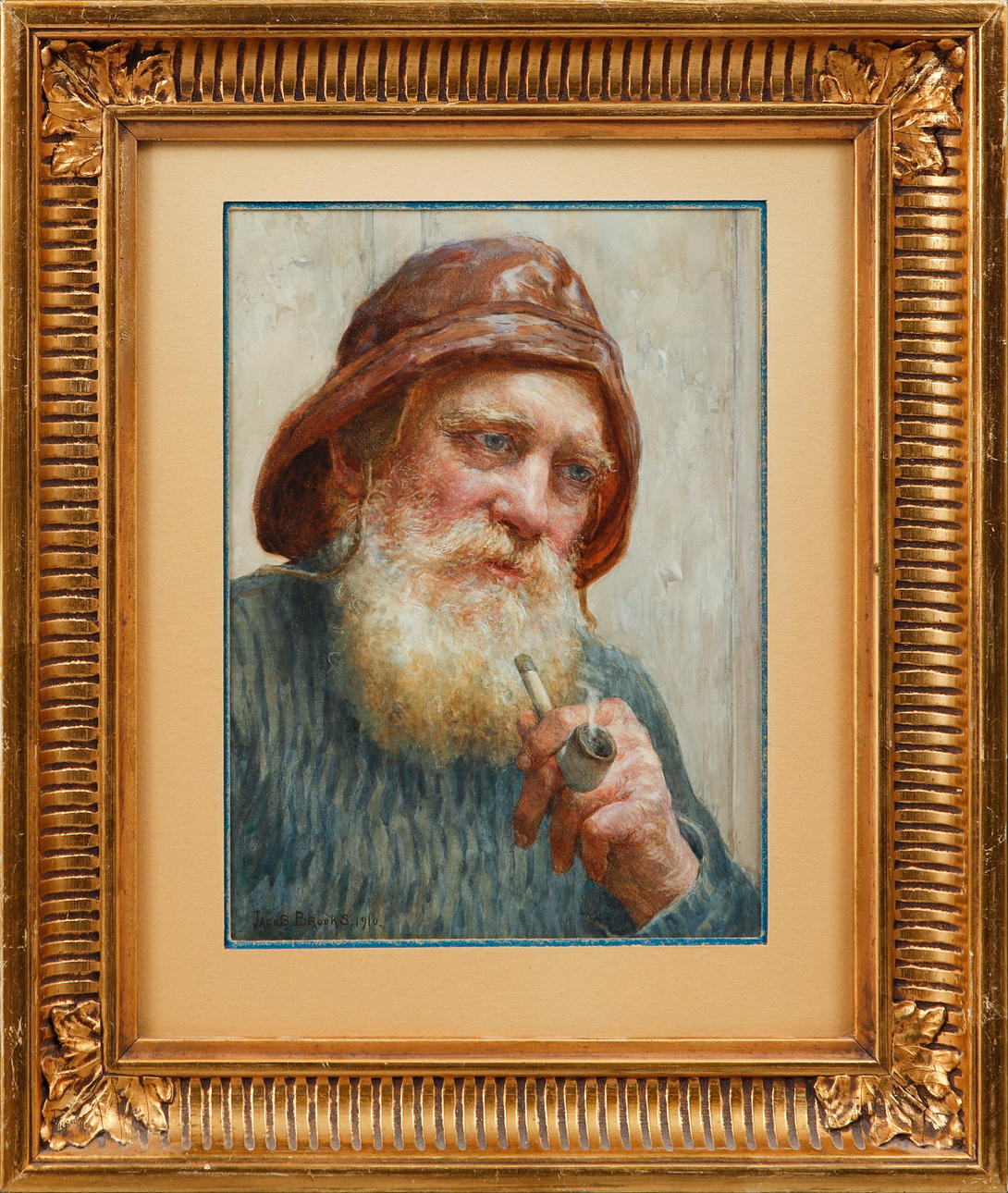 JACOB BROOKS. Pipe smoker, watercolour, signed and dated 1910.