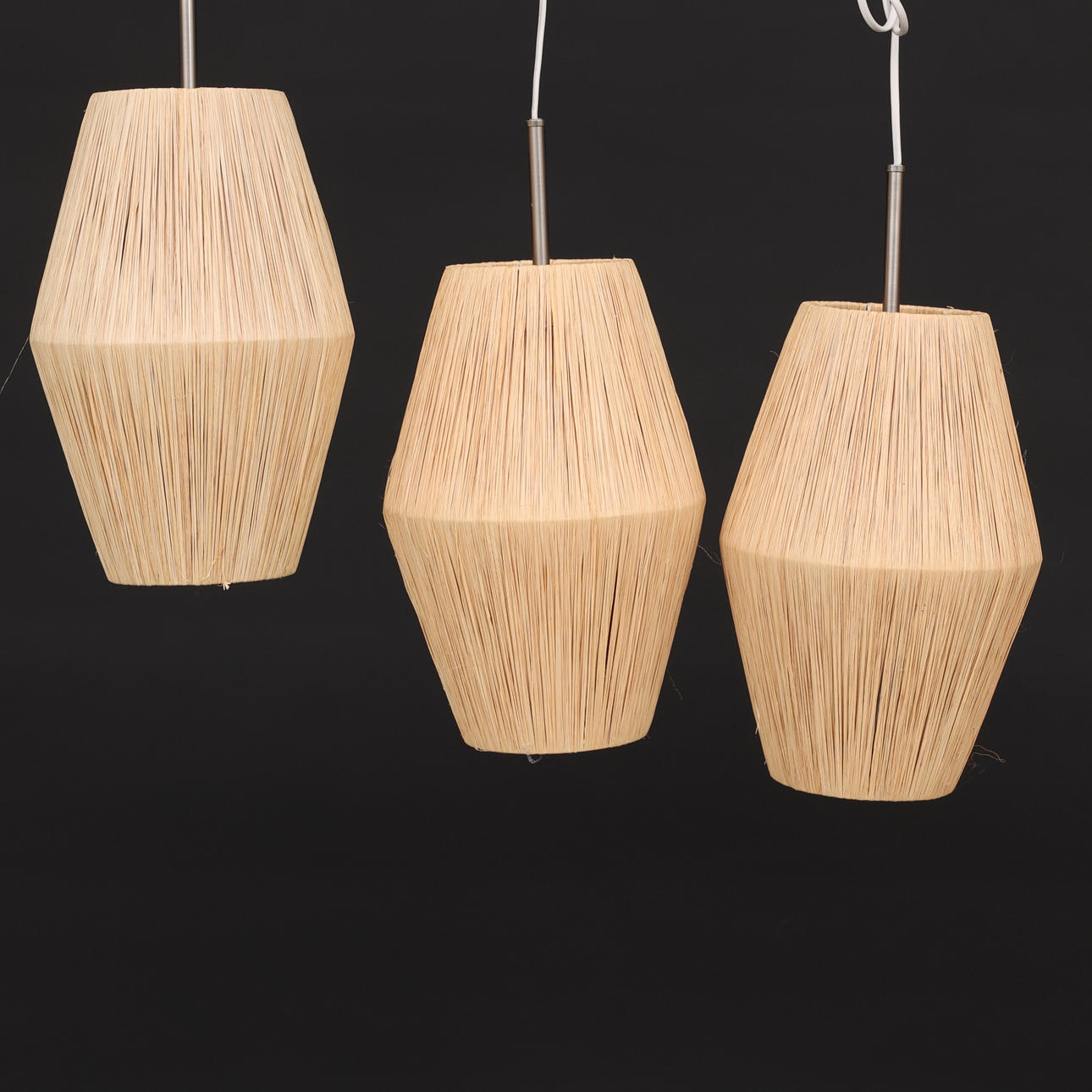 DECKENLEUCHTEN, 3 Stück, Metall und Bast.