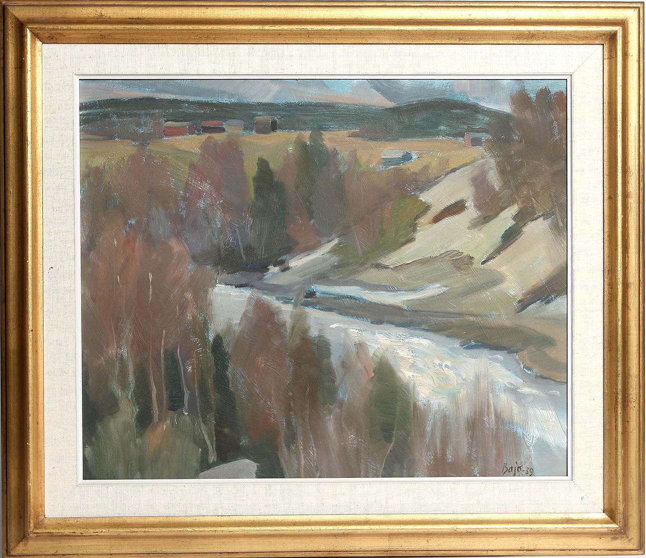 BERTIL JOHANSSON-BAJO. Umeälven, olja på pannå, signerad och daterad -39.