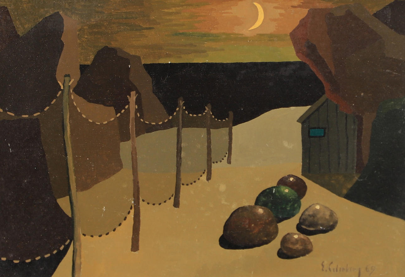 ERIC CEDERBERG. Fisknät, tempera, signerad E. Cedeberg.