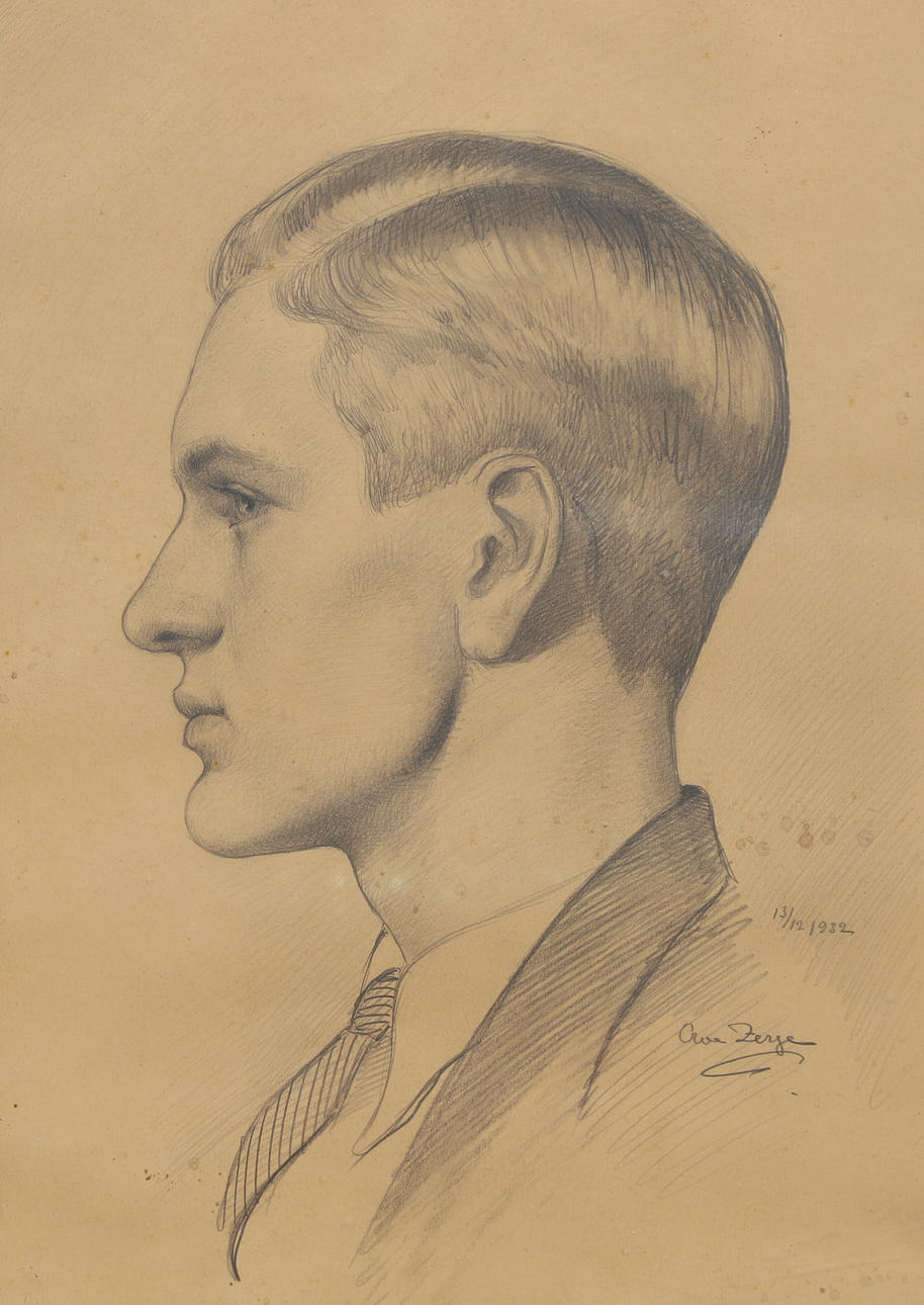 OWE  ZERGE. drawing, portrait of Bror Persson, signed, dated 1932.
