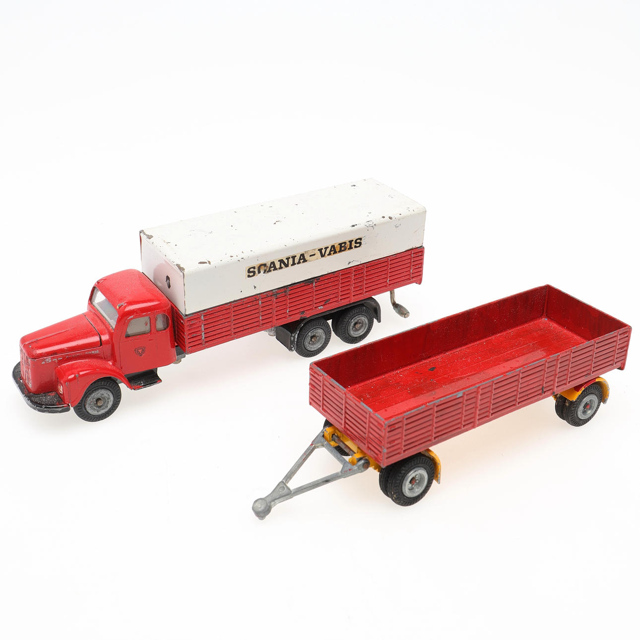 TEKNO SCANIA VABIS 材木運搬車 TOY CAR, truck with trailer, Scania Vabis, no. 451 & 452