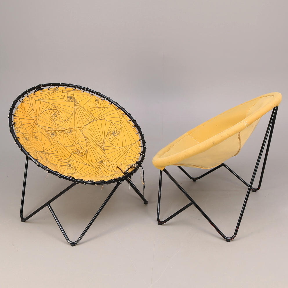 FÅTÖLJER 2 st, runda, stålram, 1900-talets mitt.