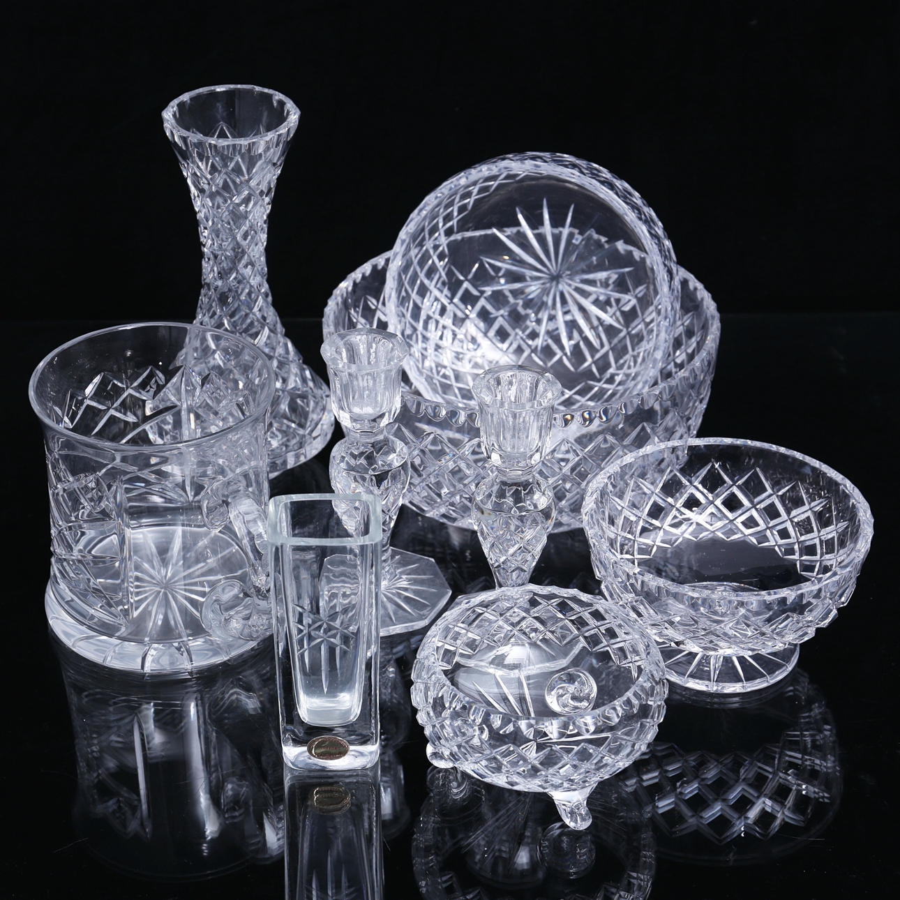 CRYSTAL OBJECTS, 9 pcs, diamond cut.