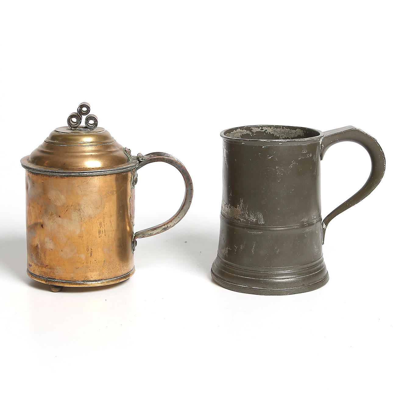 STOP, 2 st, mässing, koppar och brittaniametall, bl.a. N.P, Linderberg, Sundsvall. 1800-tal.