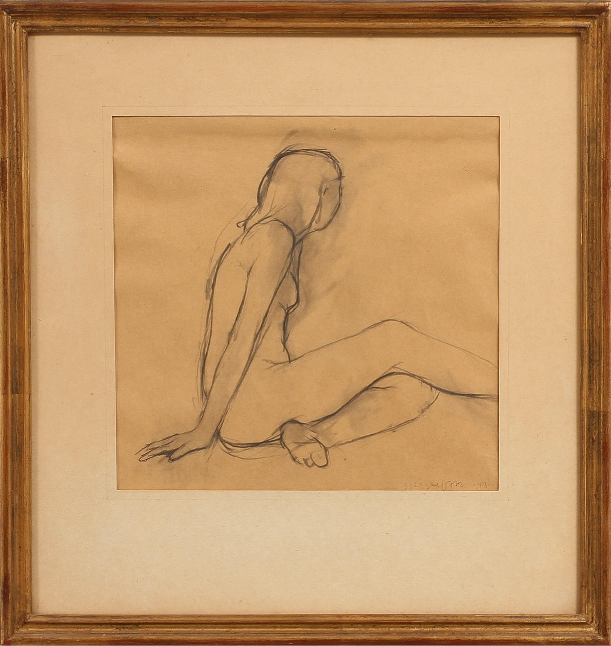 OLLE SKAGERFORS. Figurstudie, teckning, signerad och daterad -43.