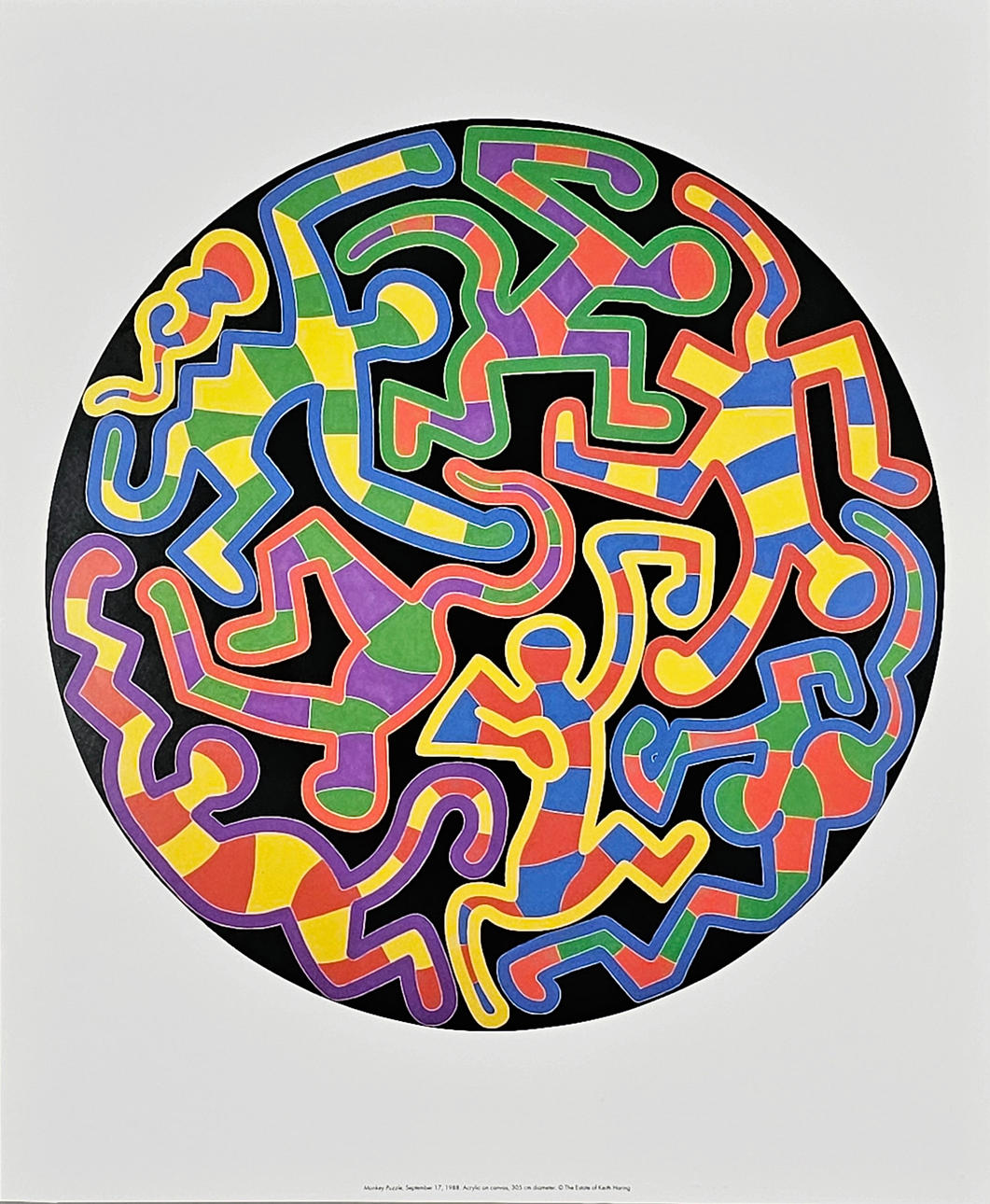 KEITH HARING. REPLICA. "MONKEY PUZZLE, 1988". COPYRIGHTED POSTER.