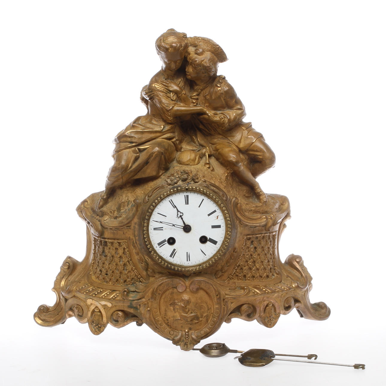 BORDPENDYL, förgylld plåt, 1800-tal.