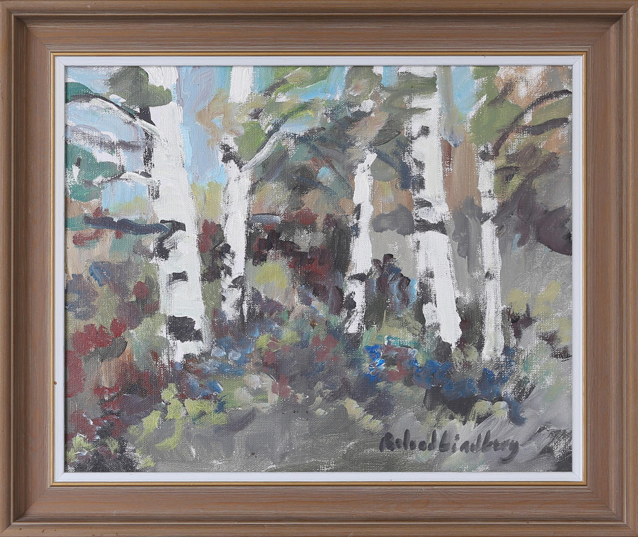 ROLAND LINDBERG. Björkarna, olja på duk, signerad.