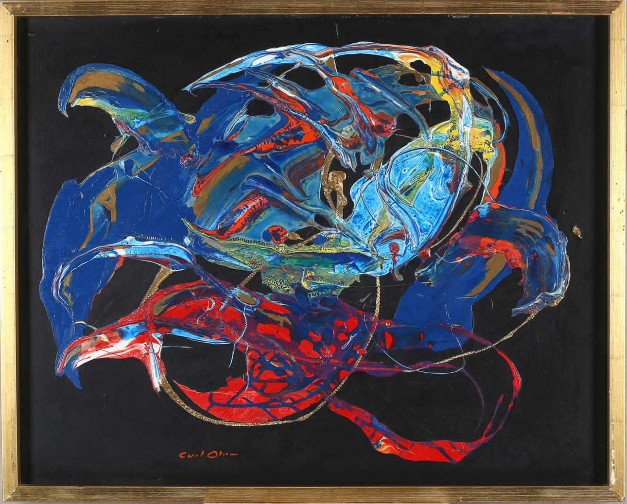 CURT OLSON. Composition, oil on Board, signed.