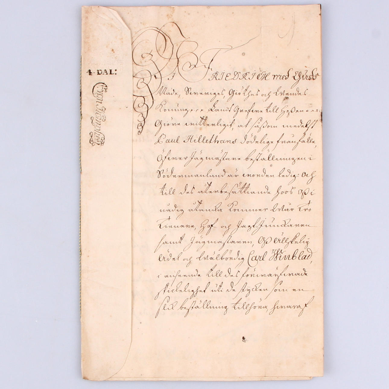 DOKUMENT, Utnämning av Carl Winblad till överjägarmästare, 1748.