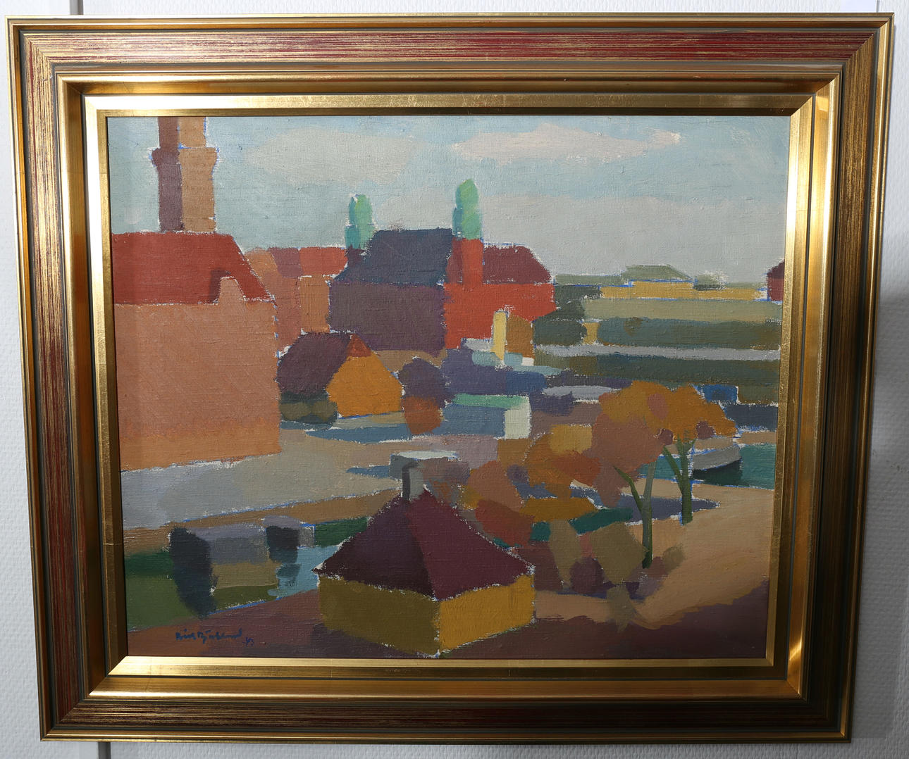 RICKARD BJÖRKLUND. Olja på duk, "Sol över hamnen i Malmö", signerad -43.