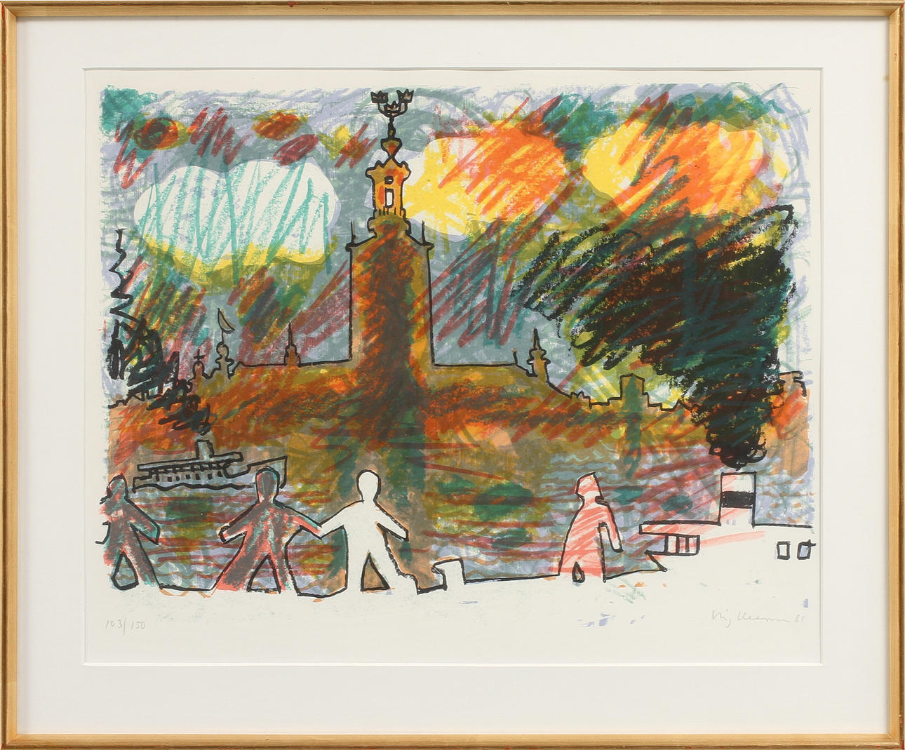 STIG CLAESSON (SLAS). Motiv från Stockholm. Färglitografi, signerad 81 och numrerad 103/150.