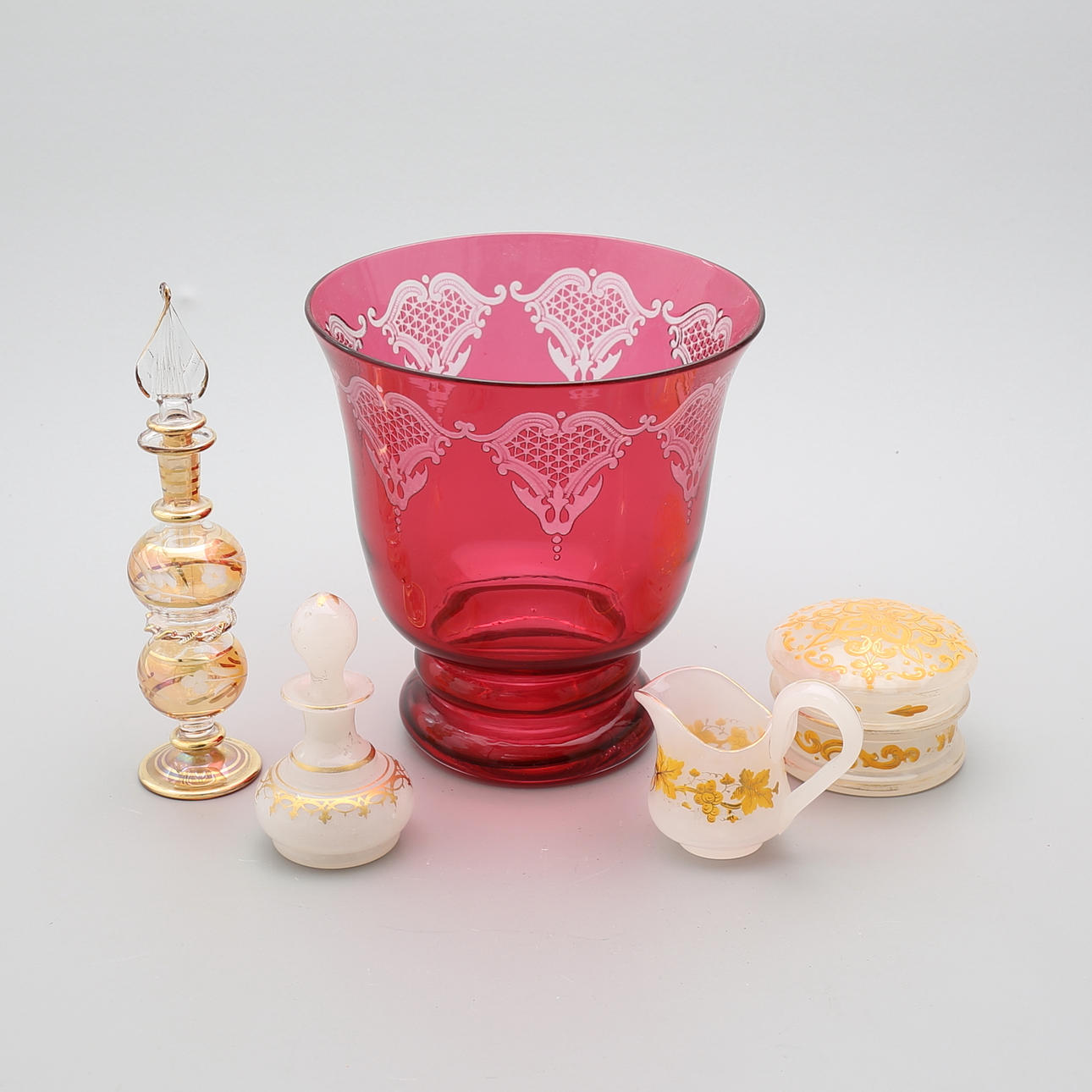 PARTI GLAS, 5 delar, bl.a böhmiskt, 1900-tal.