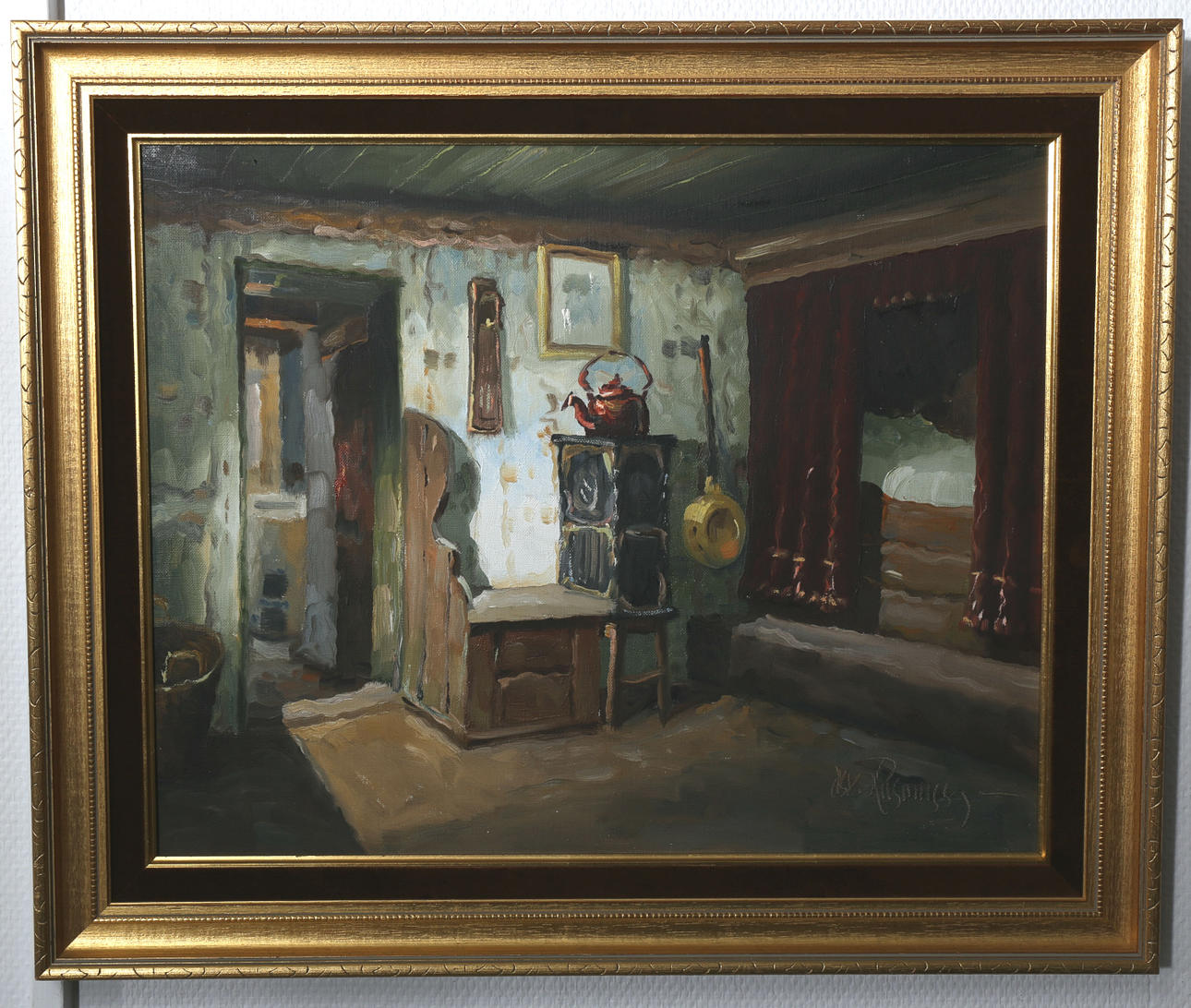 OSVALD RASMUSSEN. Olja på duk, Stuginteriör, signerad Osv Rasmussen.