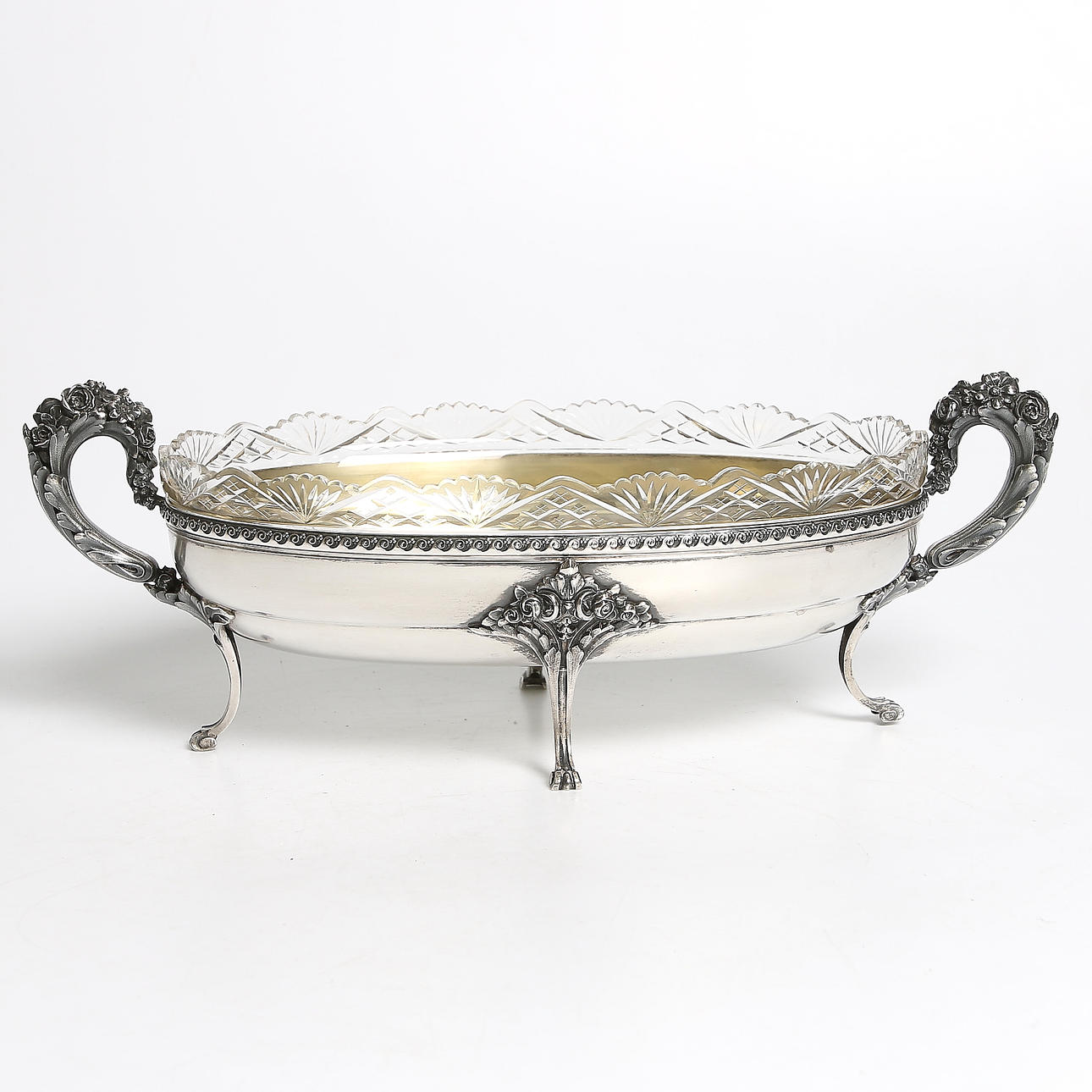 JARDINJÄR, silver samt glas. 1800-talets slut. Vikt 780 gram.