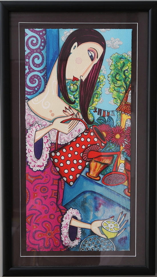 ANGELICA WIIK. Färglitografi/blanteknik, kvinna med citron, signerad, numrerad 243/290.