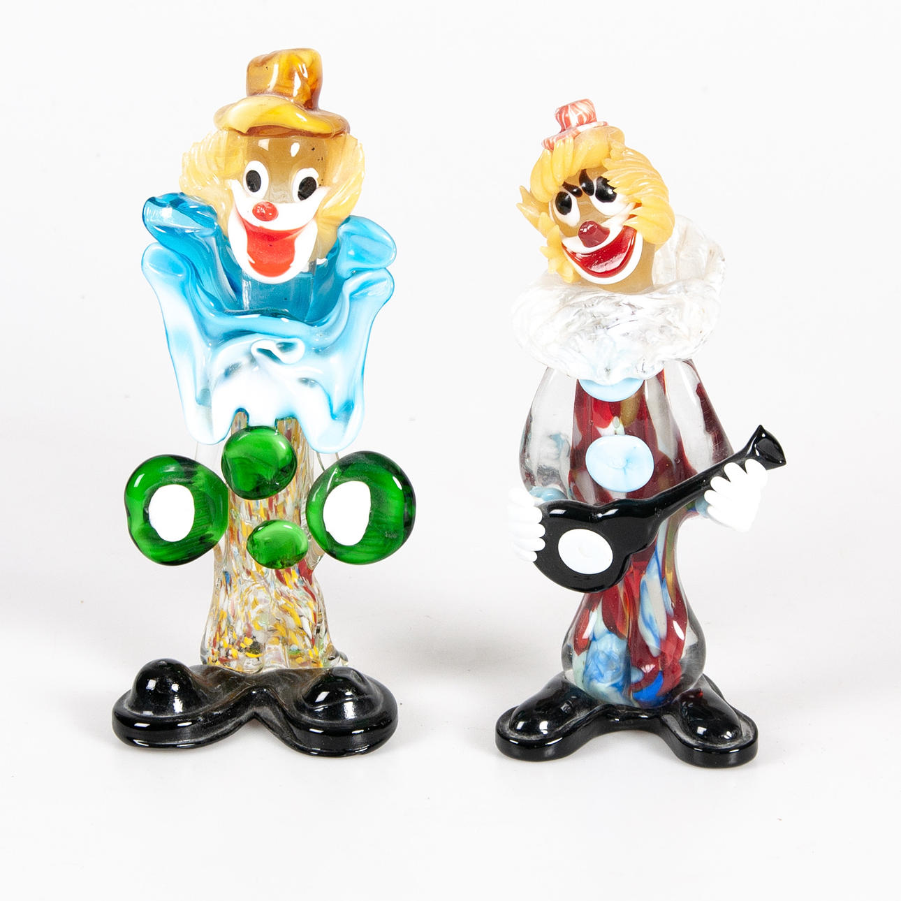 FIGURER, 2 stk. Klovne, glas, Murano.