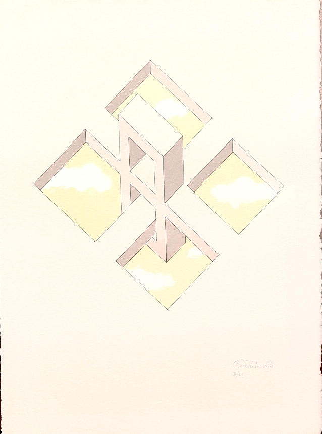 OSCAR REUTERSVÄRD. Färglitografi, omöjlig figur, signerad, numrerad II/LX.