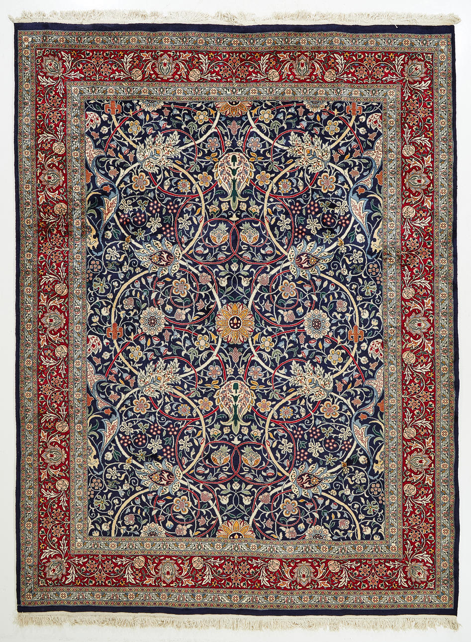 ALFOMBRA ORIENTAL, antigua, Tabriz, estampado integral.