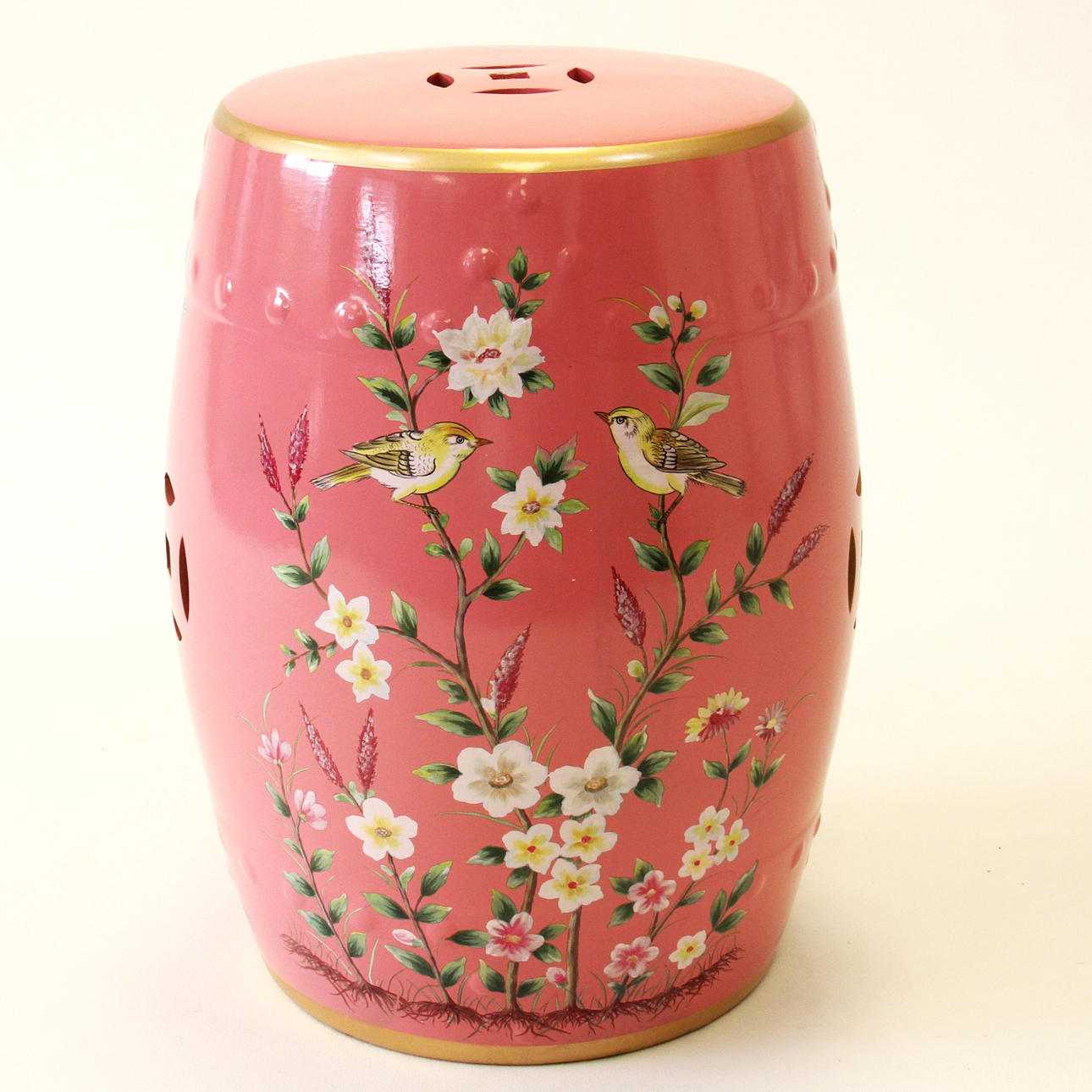 CHINESE PINK GARDEN STOOL.