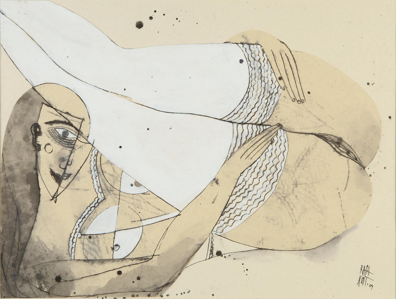 RAFAL KOSTRZEWA. Mixed media/collage, Nude, signed and dated 04.