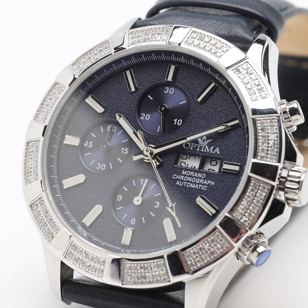 OPTIMA. wristwatch, automatic, chronograph, steel with diamonds 