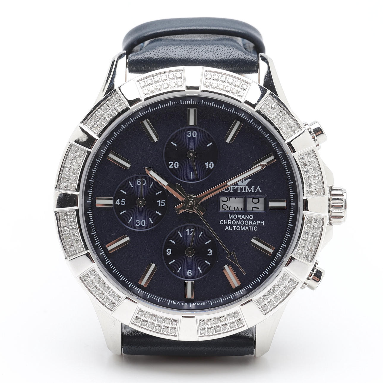 OPTIMA. wristwatch, automatic, chronograph, steel with diamonds 