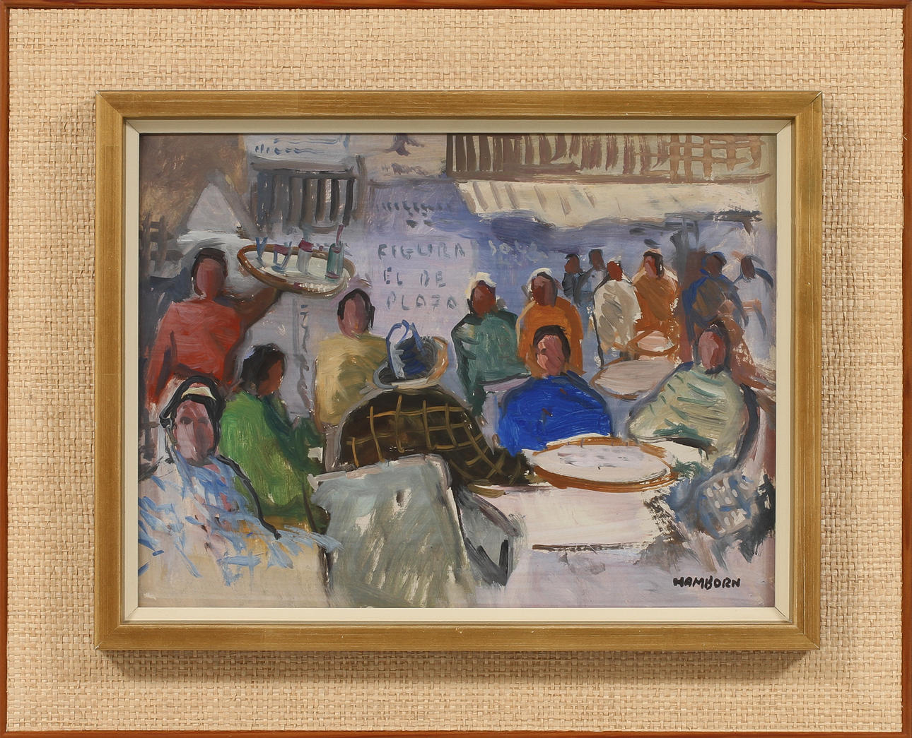 AXEL HAMBORN. Uteservering, olja på pannå, signerad.