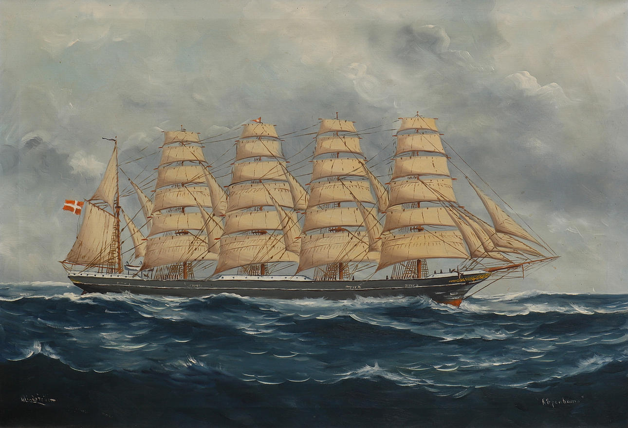 OIDENTIFIERAD KONSTNÄR. "KOPENHAGEN", MARINE-MOTIV.