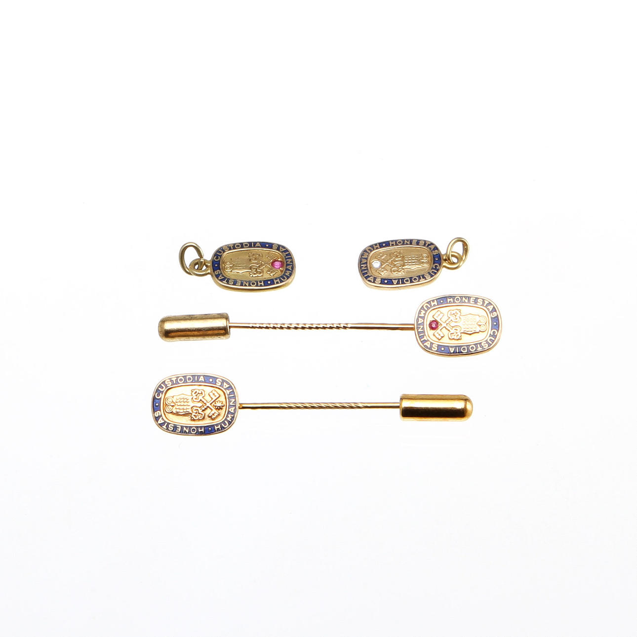 SLIPSNÅLAR, 2 st, samt HÄNGEN, 2 st, guld 18k, Sporrong.