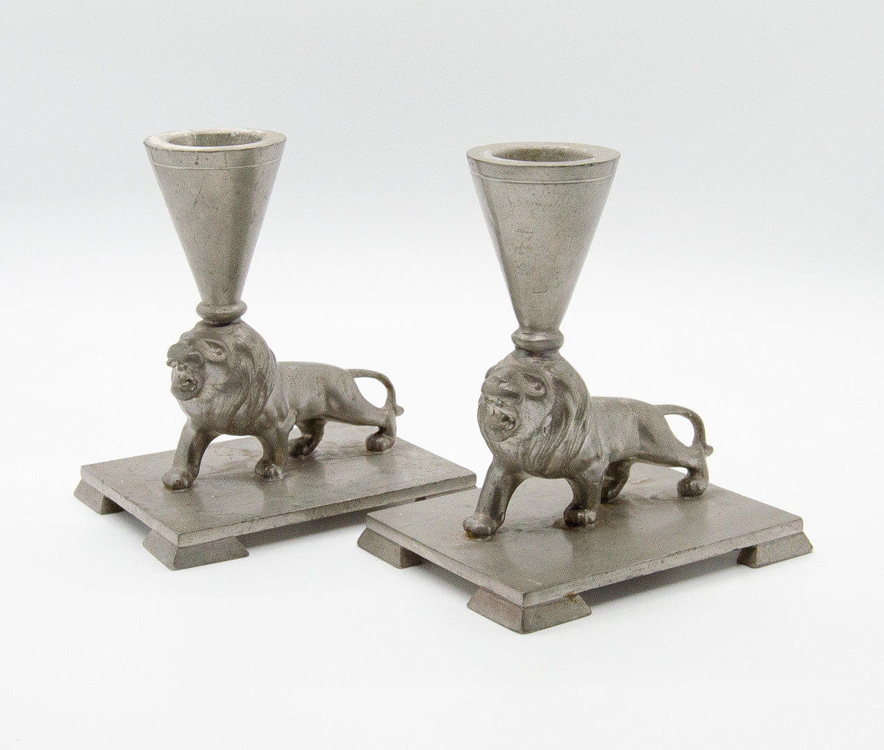 ERNST SVEDBOM. CANDLESTICKS Swedish pewter 30s.