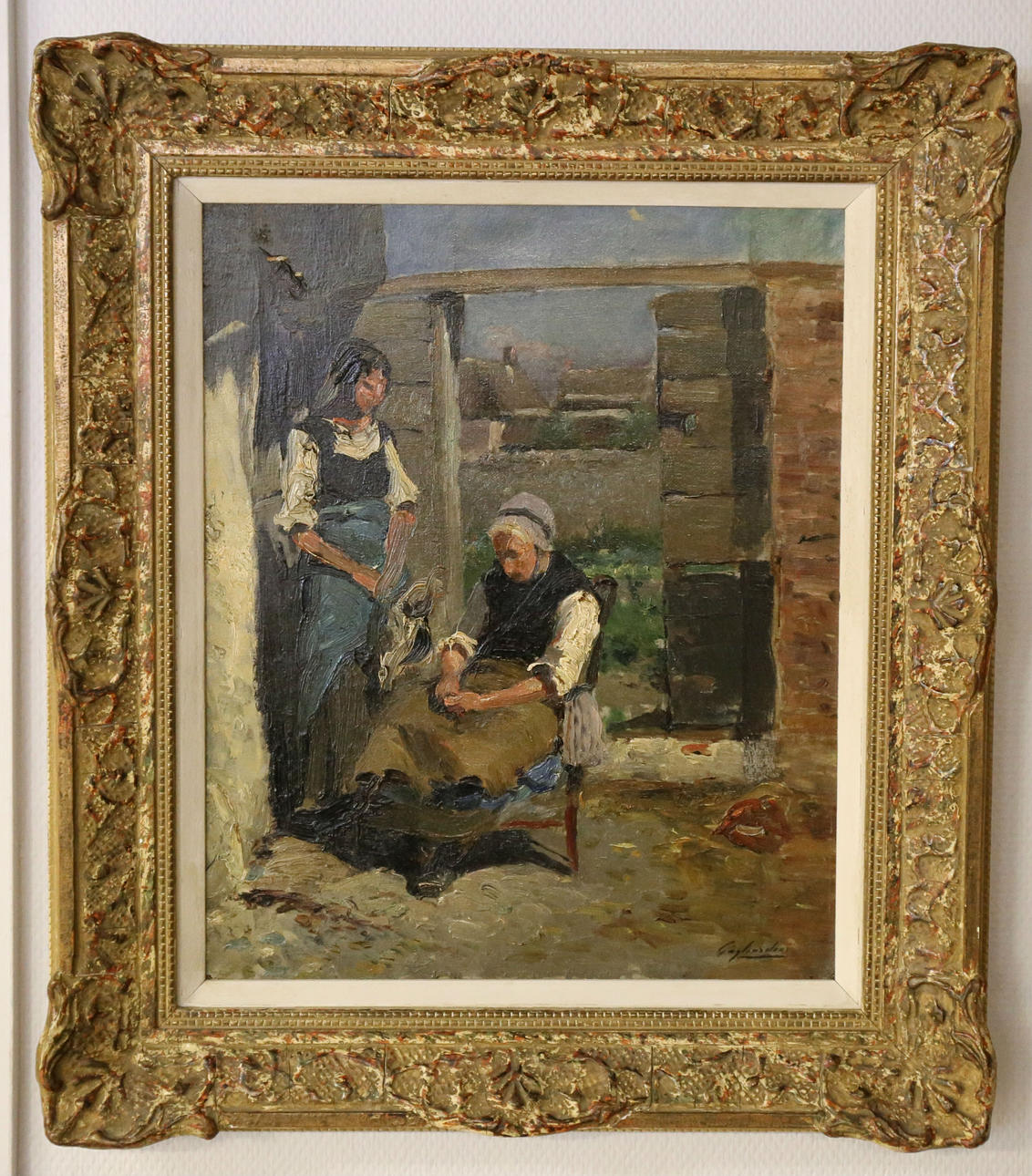 JULIEN GUSTAVE GAGLIARDINI. Olja på duk, 2 bondkvinnor, Frankrike, signerad Gagliardini, 1800-tal.