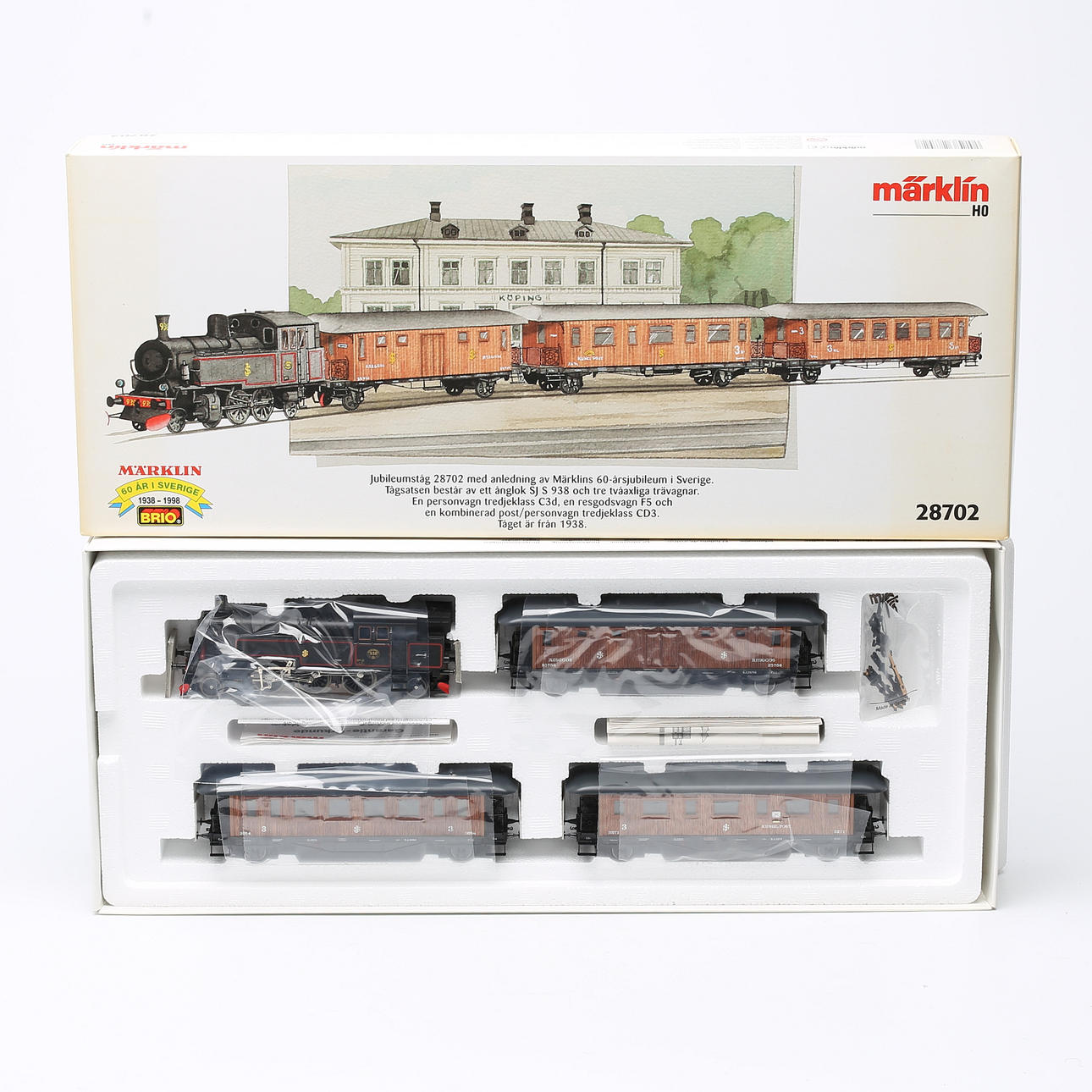 MÄRKLIN scale H0. Train set 28702, SJ's steam locomotive S938 and 3 ...