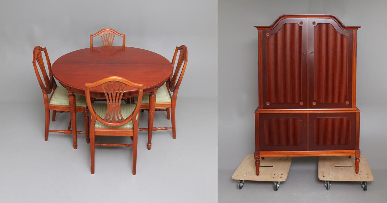 MATSALSMÖBEL, 6 delar, Mahogny Gustaviansk stil.
