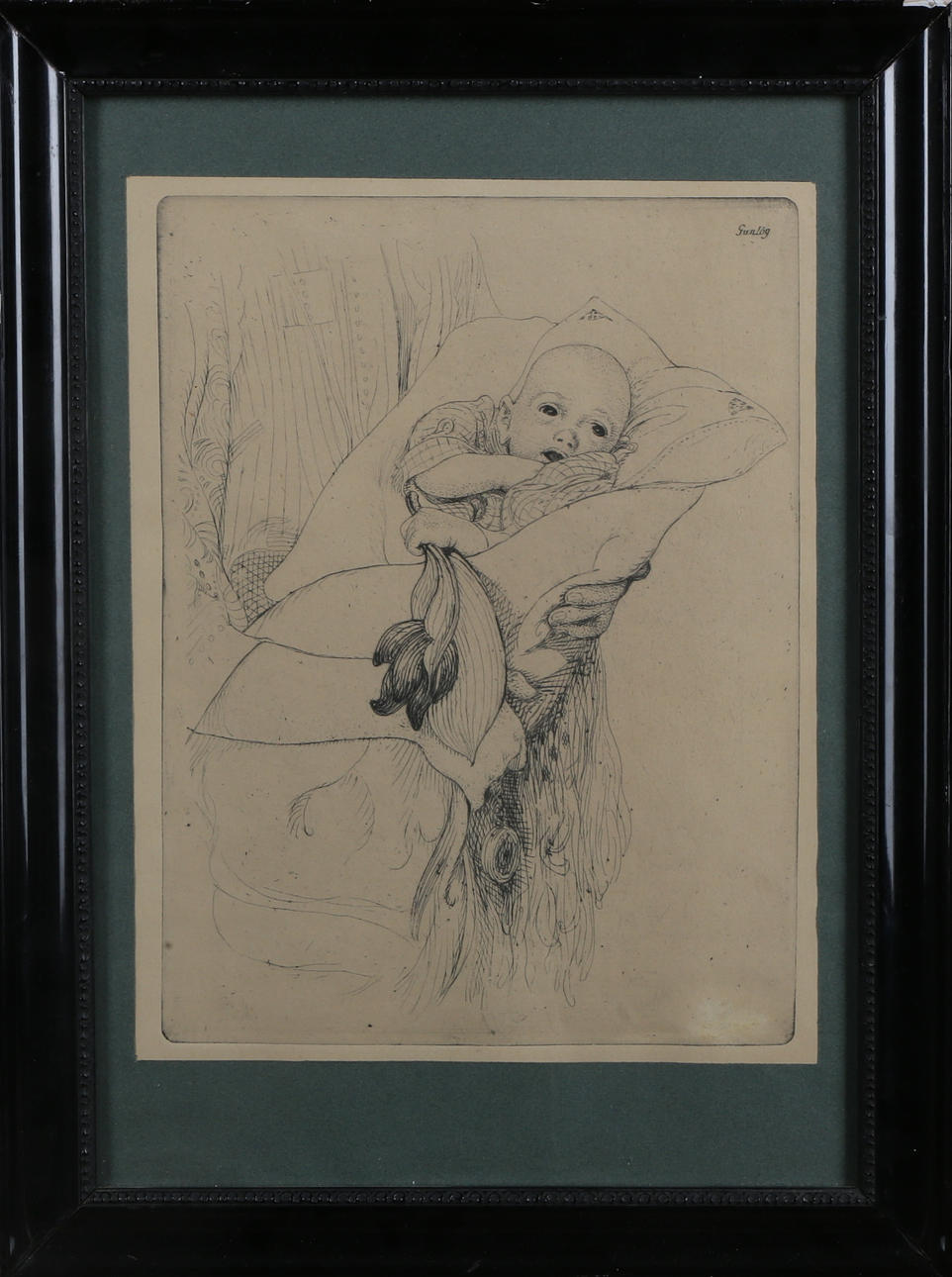 CARL LARSSON. "Gunlög", etsning, osignerad.