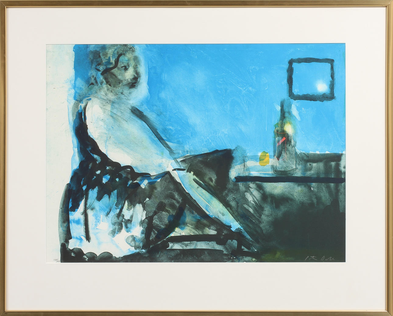 PETER DAHL. Figur mot blå fond, färglitografi, signerad och numrerad 138/210.