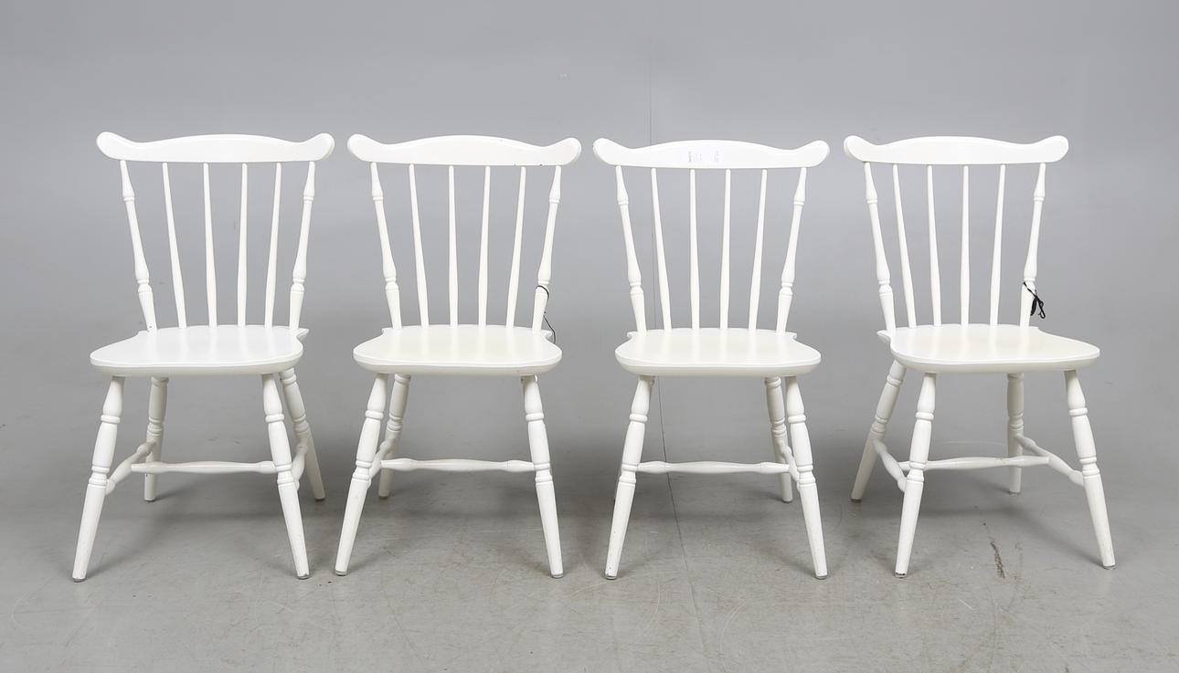 PINNSTOLAR, 4 st. Vitmålade, Stocka, Sverige.1900-tal.