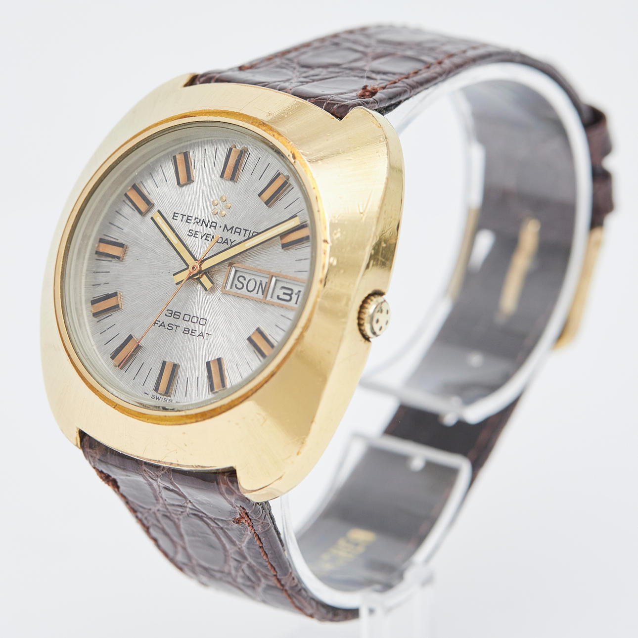ETERNA-MATIC. WRISTWATCH / high-speed watch, model 'Sevenday', automatic movement, stainless steel, leather, Switzerland.