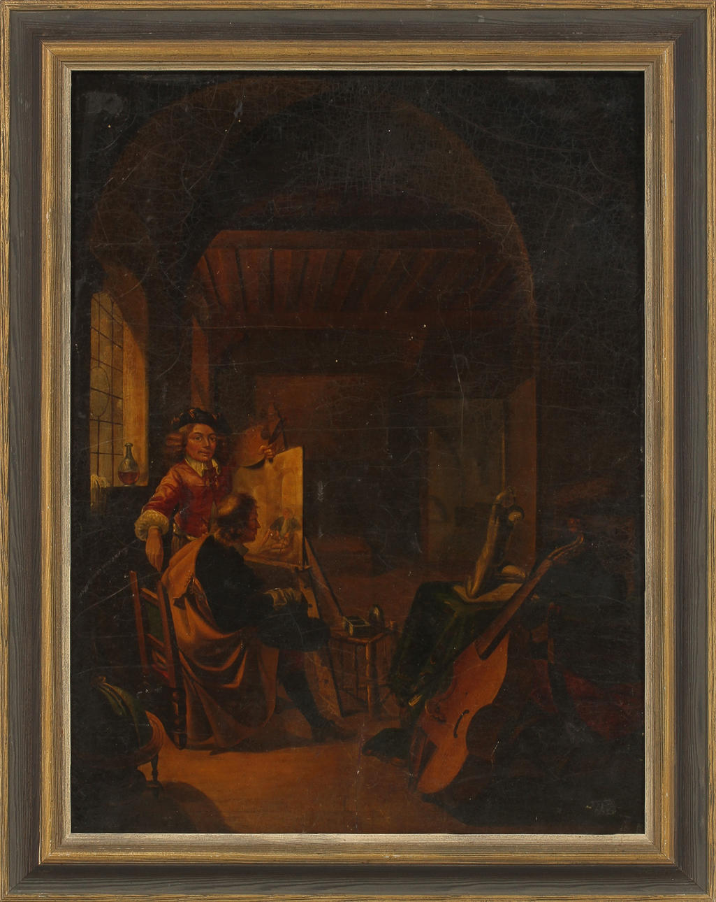 OIDENTIFIERAD KONSTNÄR. Figurscen i atelje, olja på pannå, 1800-tal.