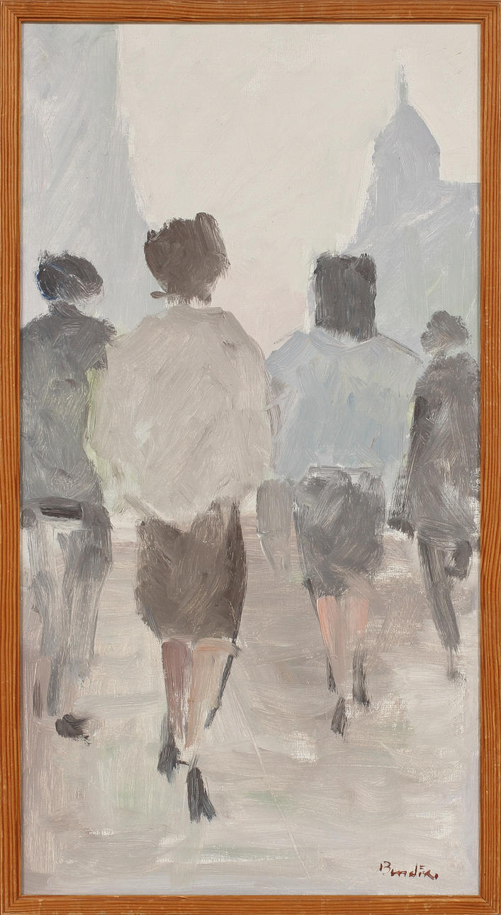 HANS BENDIX. Figurscen, olja på duk, signerad.