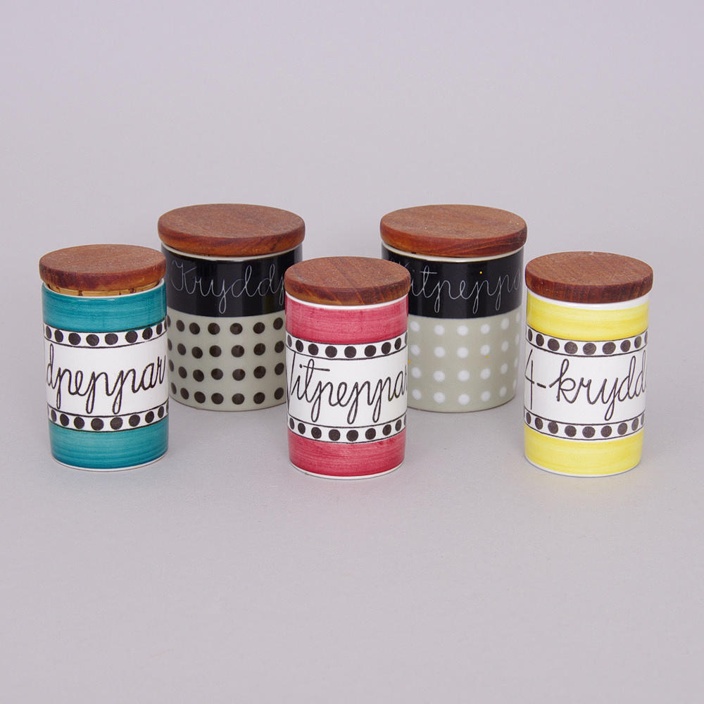 KRYDDBURKAR, 3+2 stycken, Marianne Westman, Rörstrand.